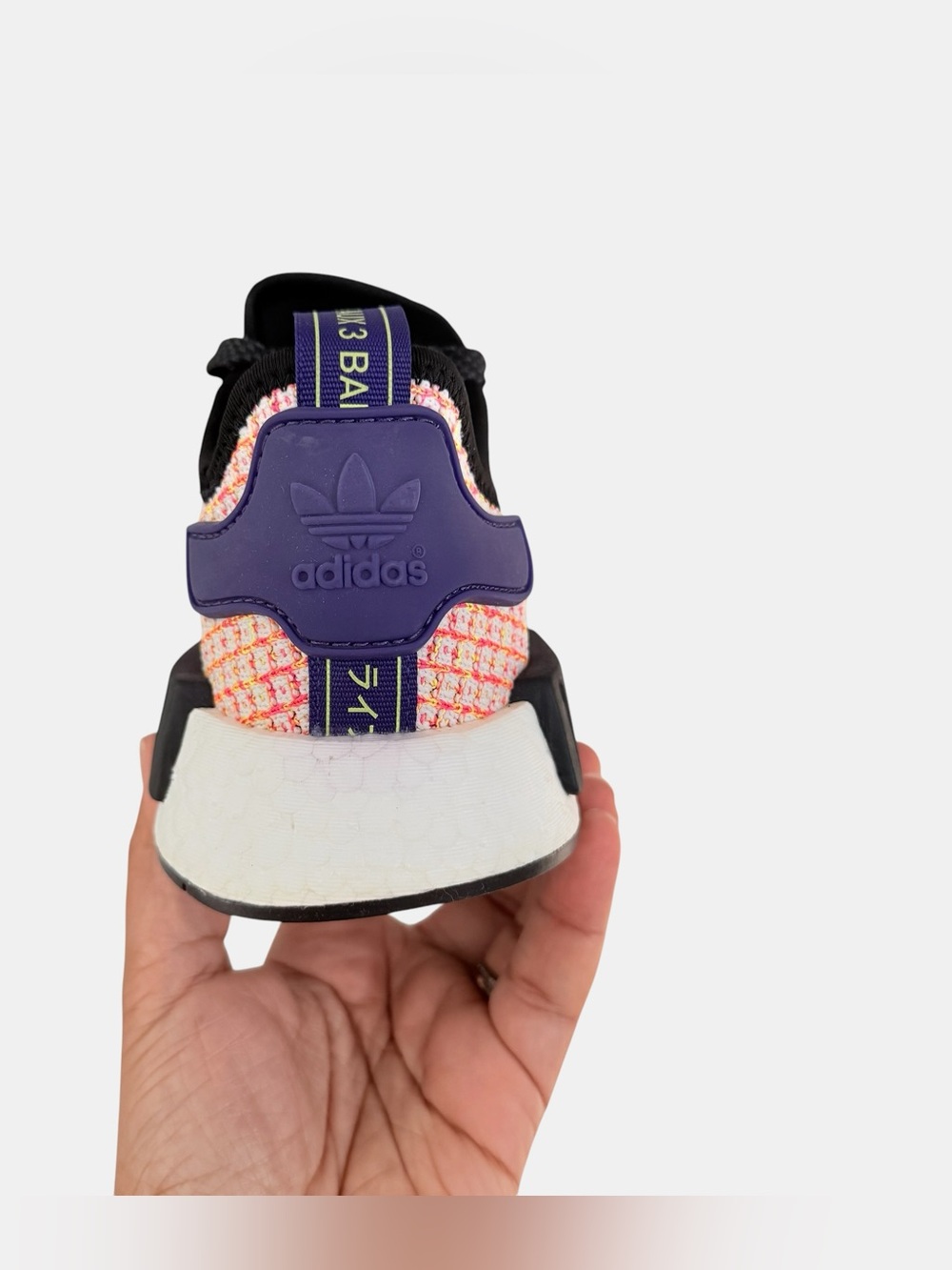 Adidas NMD R1 Solar Yellow Woven Sneakers with Purple Accents Size 5Y/ 6 Women - Picture 6 of 7